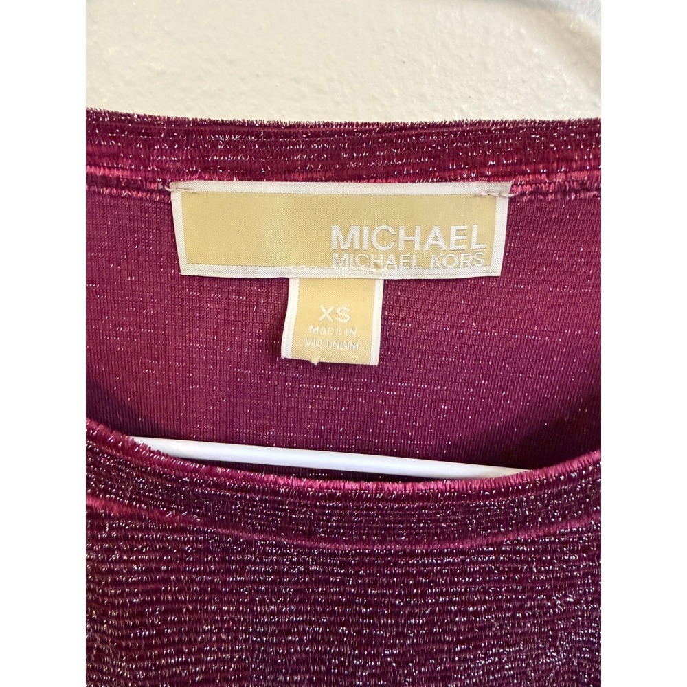 Michael Kors Top Womens XS Magenta Excellent Metallic Shimmer Long Sleeve Crew - Picture 2 of 6